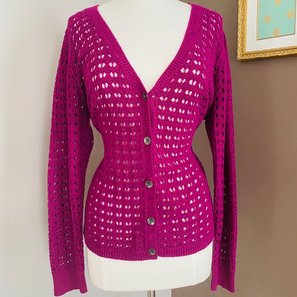 DKNY Purple Knit Button Up Sweater, SIZE XL
